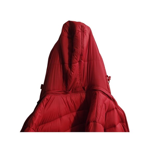 St John's Bay Puffer Jacket Women's M Red Packable Removable Hood Zip Nylon - Picture 8 of 12